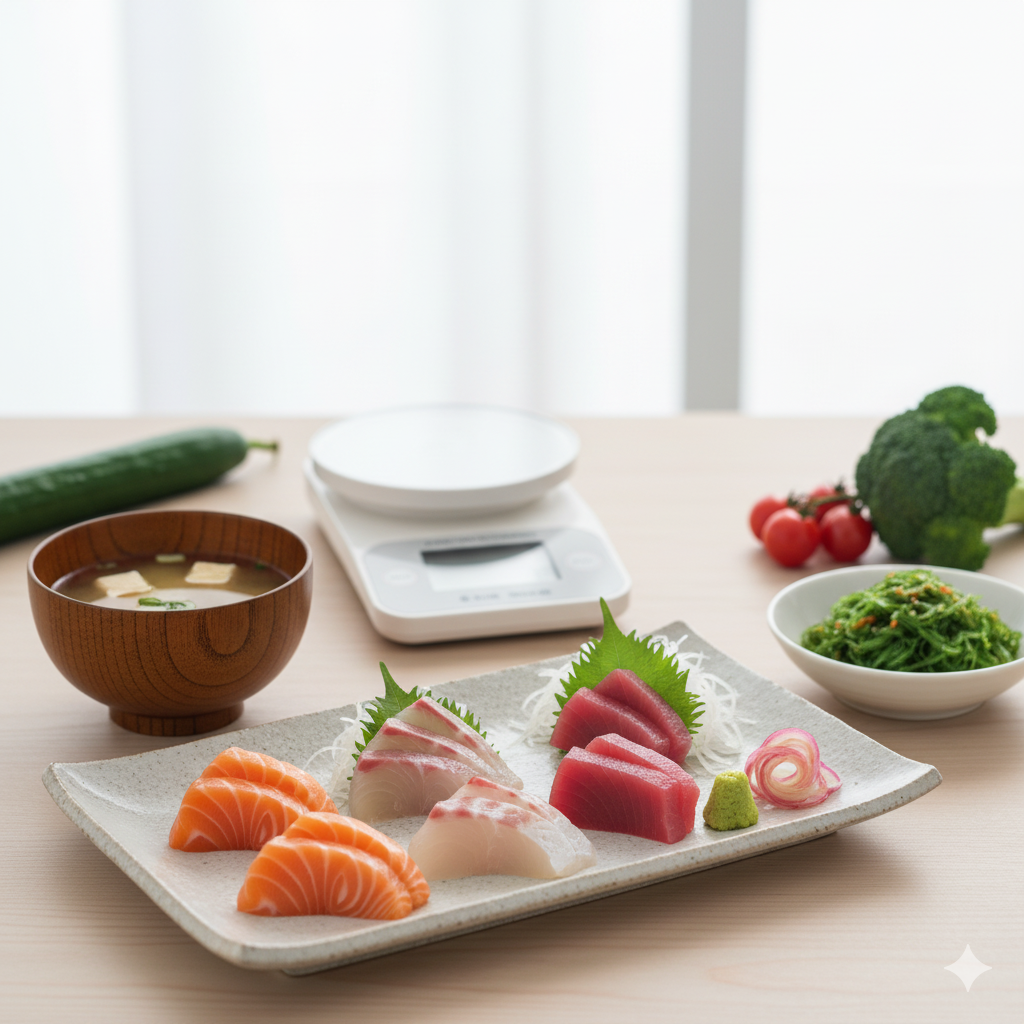 une assiette de sashimi, axée sur la nutrition et l'équilibre alimentaire